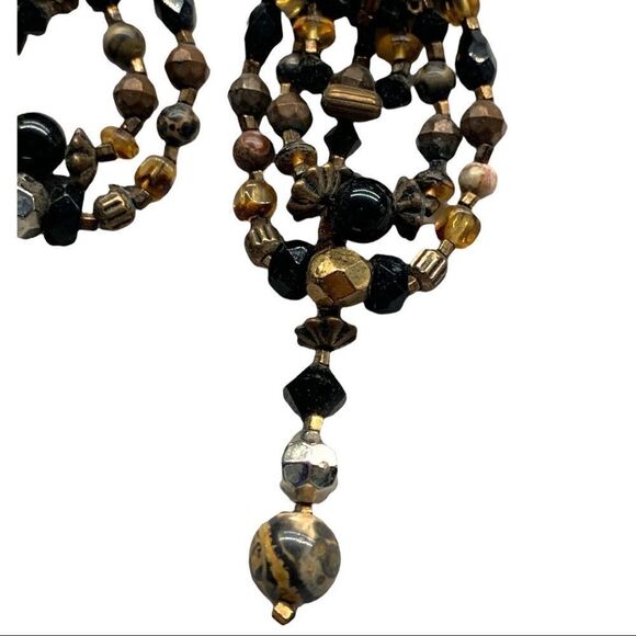 Leopard agate festoon style dangle earrings hand crafted artist made pierced - Picture 5 of 9